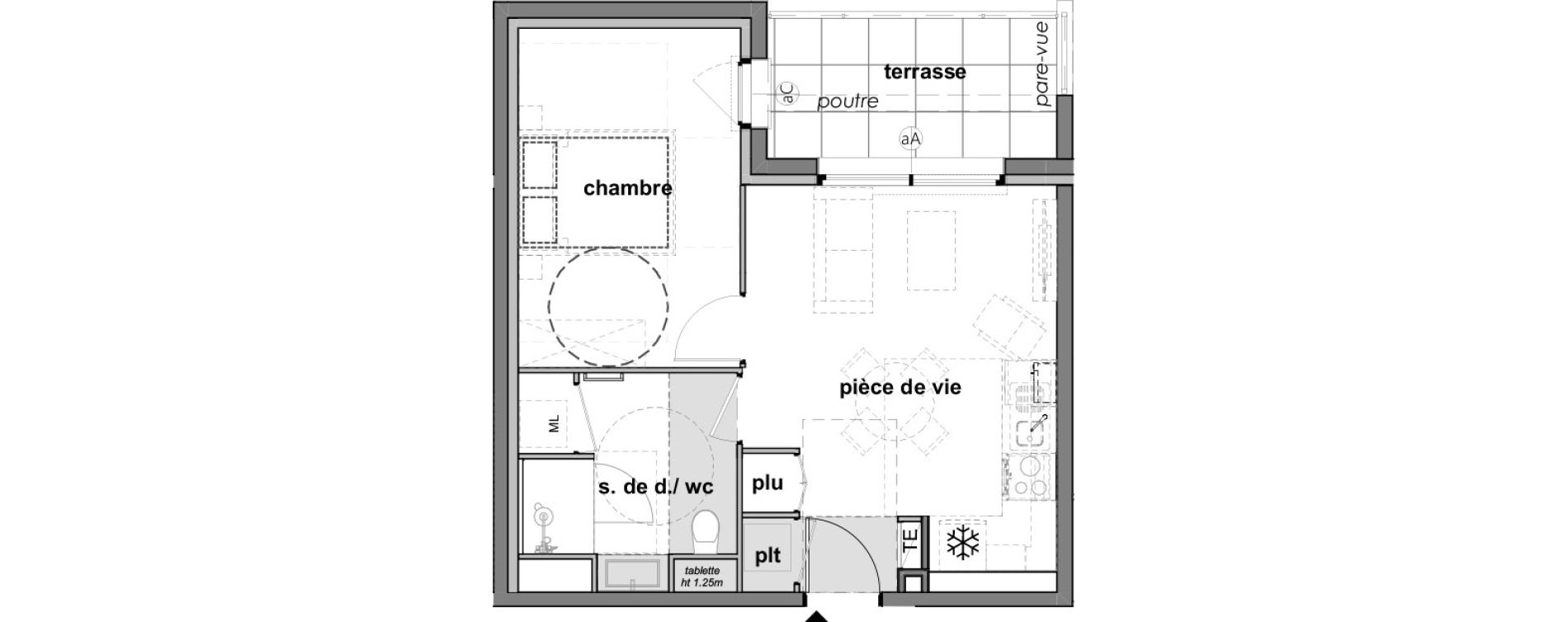 Appartement T2 de 38,98 m2 &agrave; Montreuil-Juign&eacute; Les ch&ecirc;nes de l'esplanade - bel-air