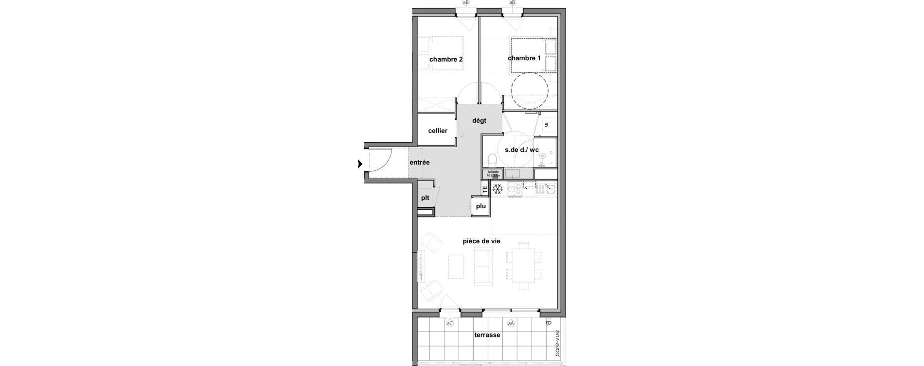 Appartement T3 de 68,55 m2 &agrave; Montreuil-Juign&eacute; Les ch&ecirc;nes de l'esplanade - bel-air