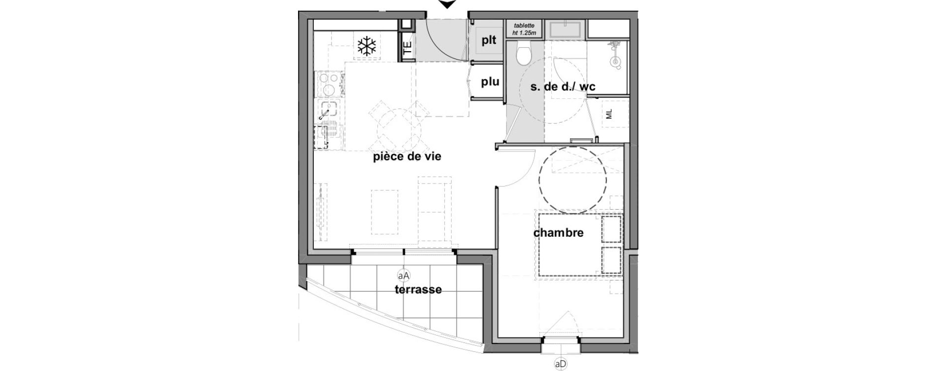 Appartement T2 de 40,02 m2 &agrave; Montreuil-Juign&eacute; Les ch&ecirc;nes de l'esplanade - bel-air