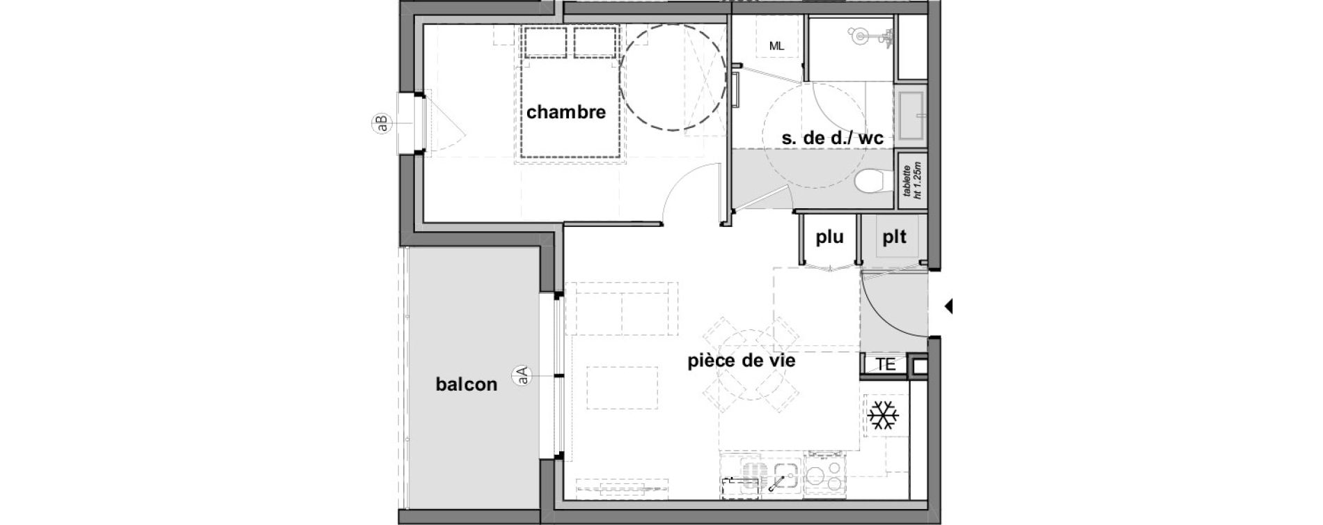 Appartement T2 de 38,98 m2 &agrave; Montreuil-Juign&eacute; Les ch&ecirc;nes de l'esplanade - bel-air