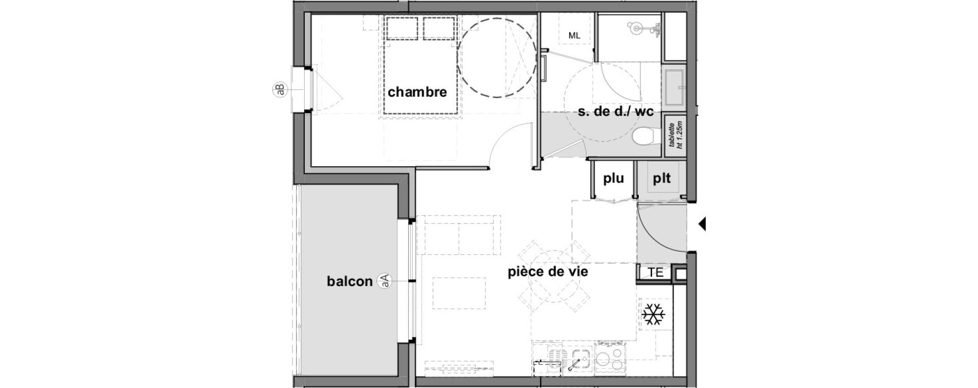 Appartement T2 de 39,72 m2 &agrave; Montreuil-Juign&eacute; Les ch&ecirc;nes de l'esplanade - bel-air