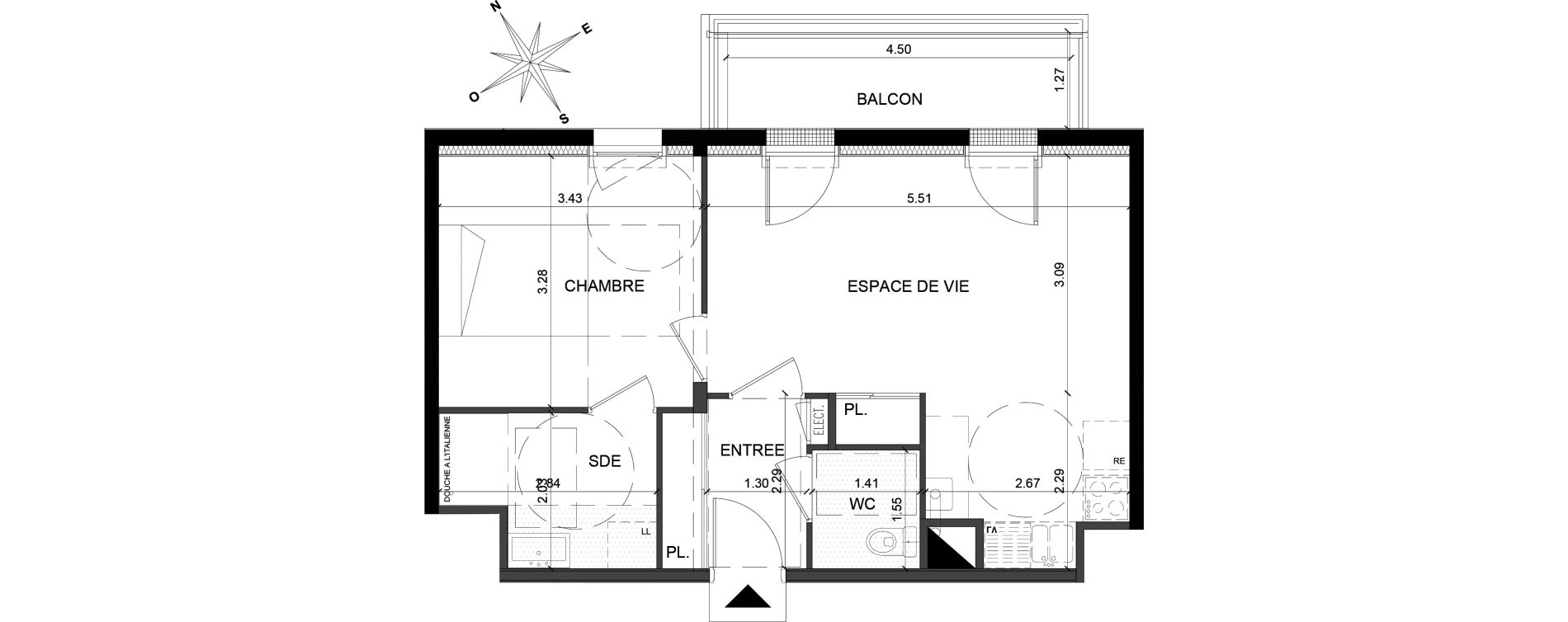Appartement T2 de 45,54 m2 &agrave; Saint-Barth&eacute;lemy-D'Anjou Villechien - chambr&eacute;e