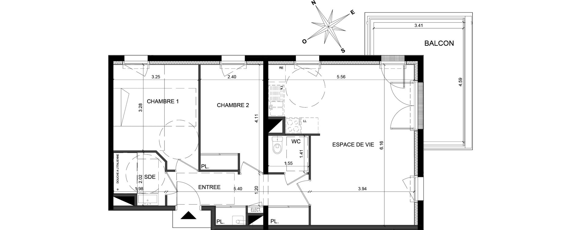 Appartement T3 de 63,79 m2 &agrave; Saint-Barth&eacute;lemy-D'Anjou Villechien - chambr&eacute;e