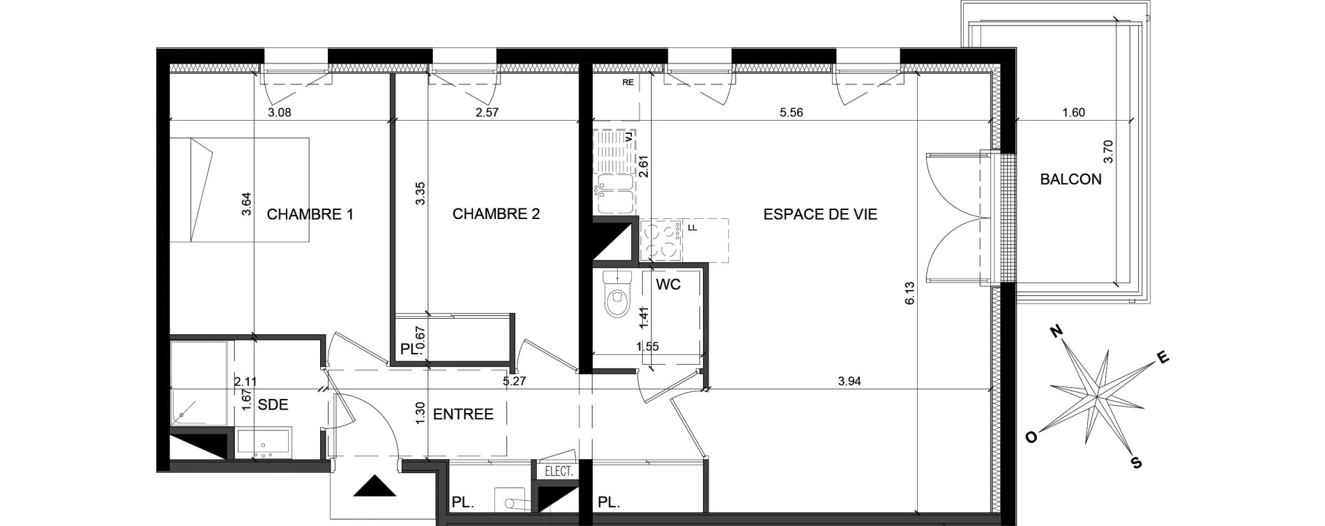 Appartement T3 de 63,76 m2 &agrave; Saint-Barth&eacute;lemy-D'Anjou Villechien - chambr&eacute;e
