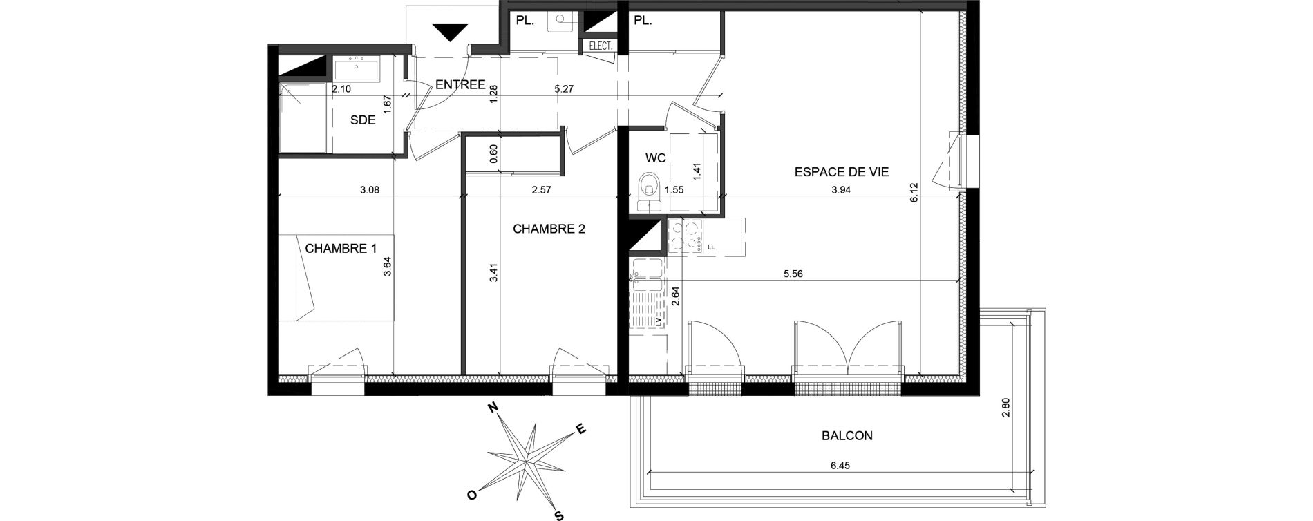 Appartement T3 de 63,76 m2 &agrave; Saint-Barth&eacute;lemy-D'Anjou Villechien - chambr&eacute;e