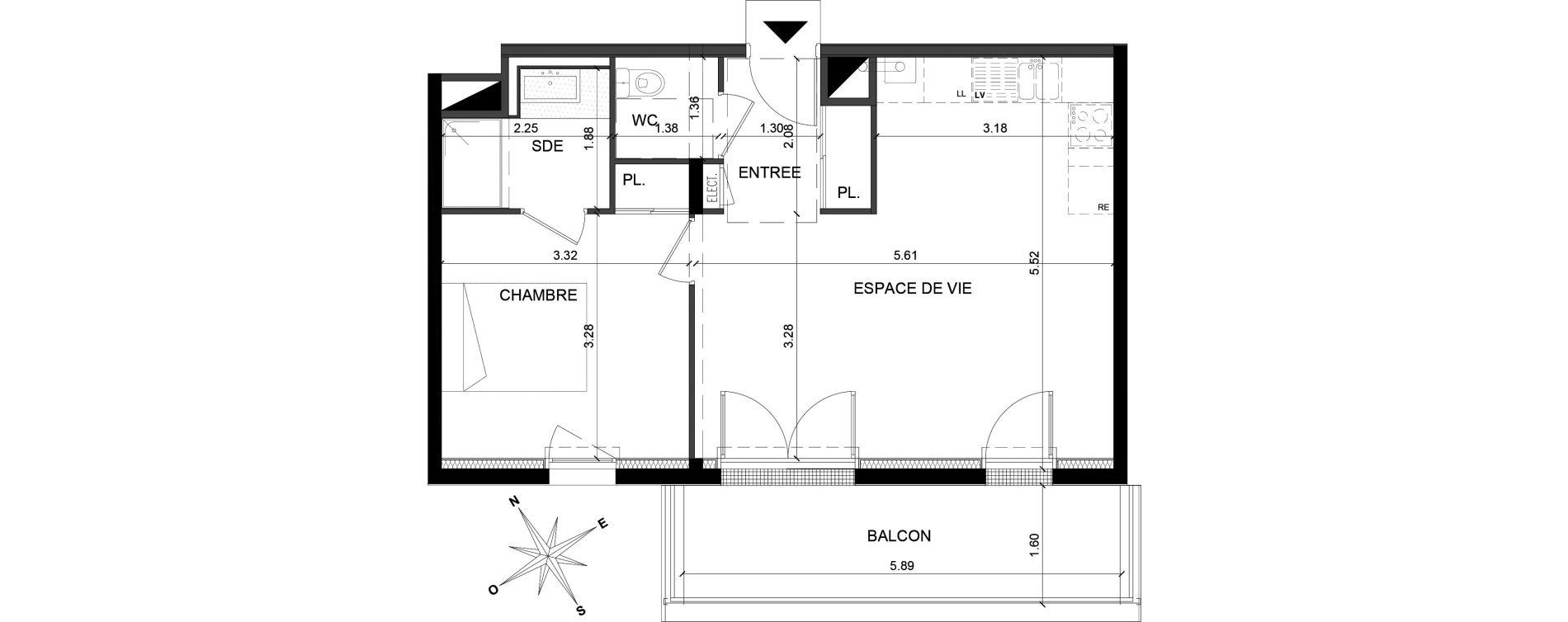 Appartement T2 de 45,86 m2 &agrave; Saint-Barth&eacute;lemy-D'Anjou Villechien - chambr&eacute;e