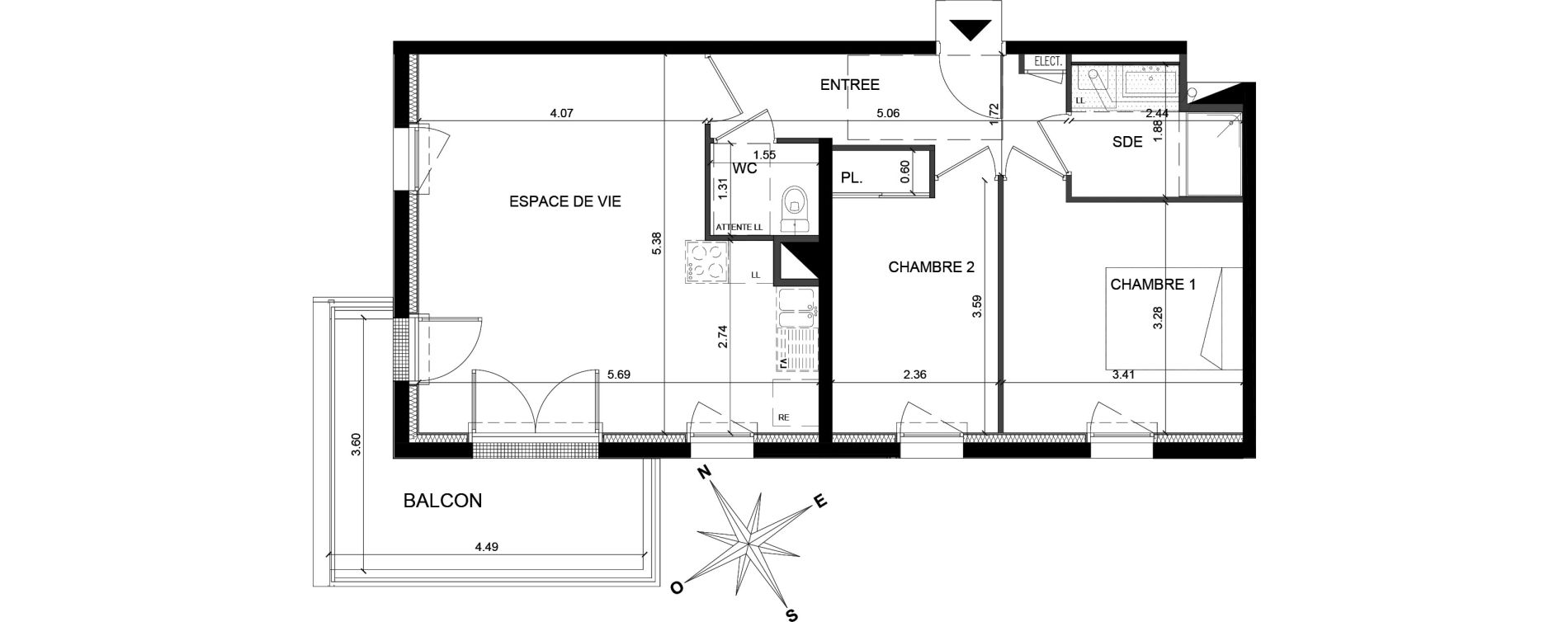 Appartement T3 de 59,47 m2 &agrave; Saint-Barth&eacute;lemy-D'Anjou Villechien - chambr&eacute;e