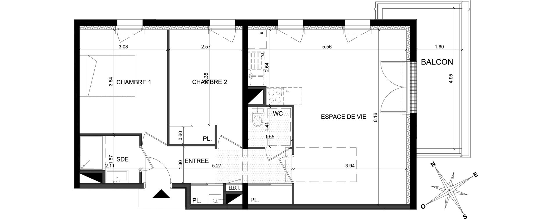 Appartement T3 de 63,75 m2 &agrave; Saint-Barth&eacute;lemy-D'Anjou Villechien - chambr&eacute;e