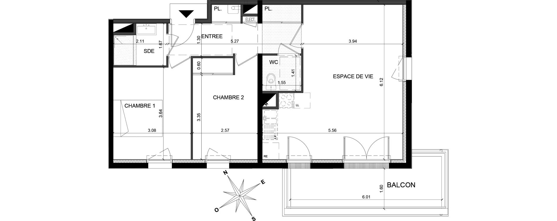 Appartement T3 de 63,78 m2 &agrave; Saint-Barth&eacute;lemy-D'Anjou Villechien - chambr&eacute;e