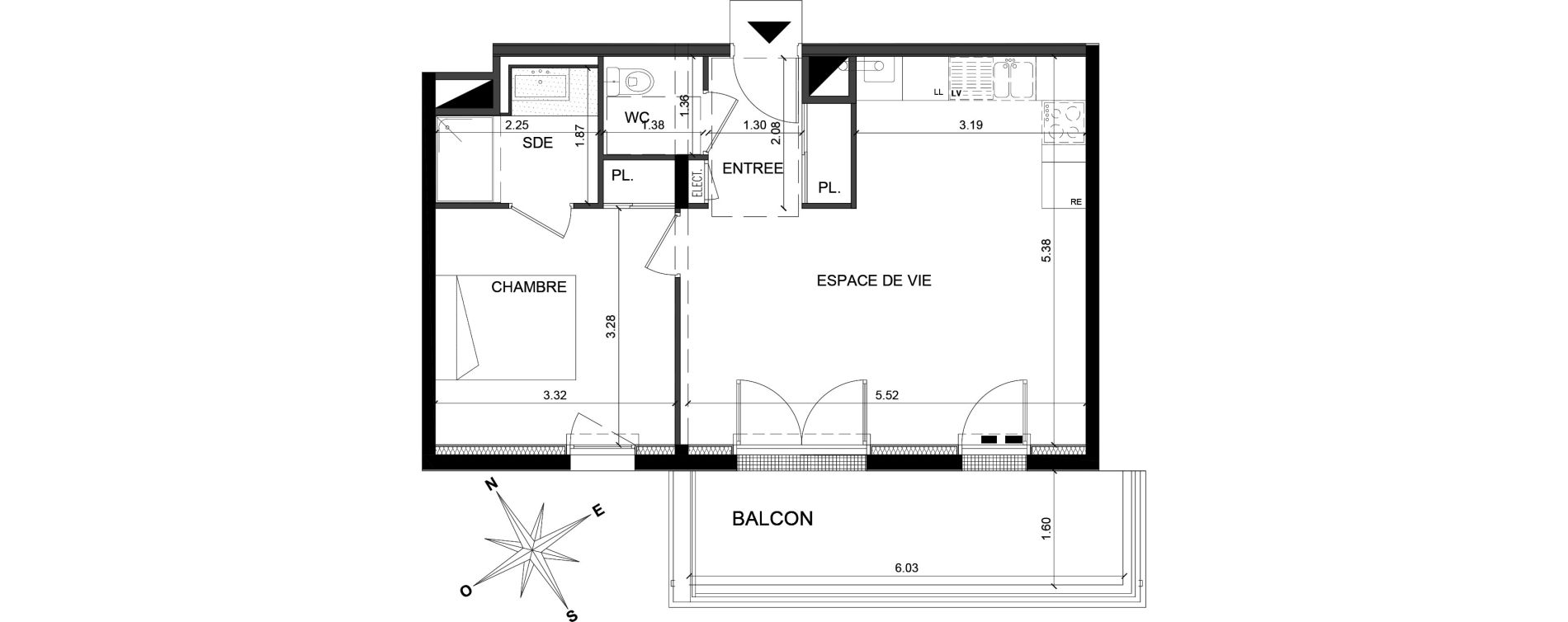 Appartement T2 de 45,86 m2 &agrave; Saint-Barth&eacute;lemy-D'Anjou Villechien - chambr&eacute;e