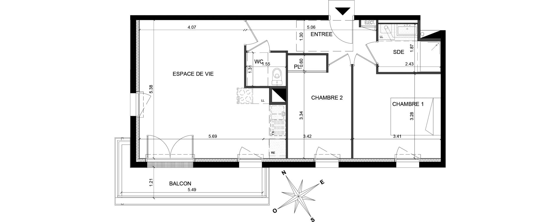 Appartement T3 de 57,87 m2 &agrave; Saint-Barth&eacute;lemy-D'Anjou Villechien - chambr&eacute;e