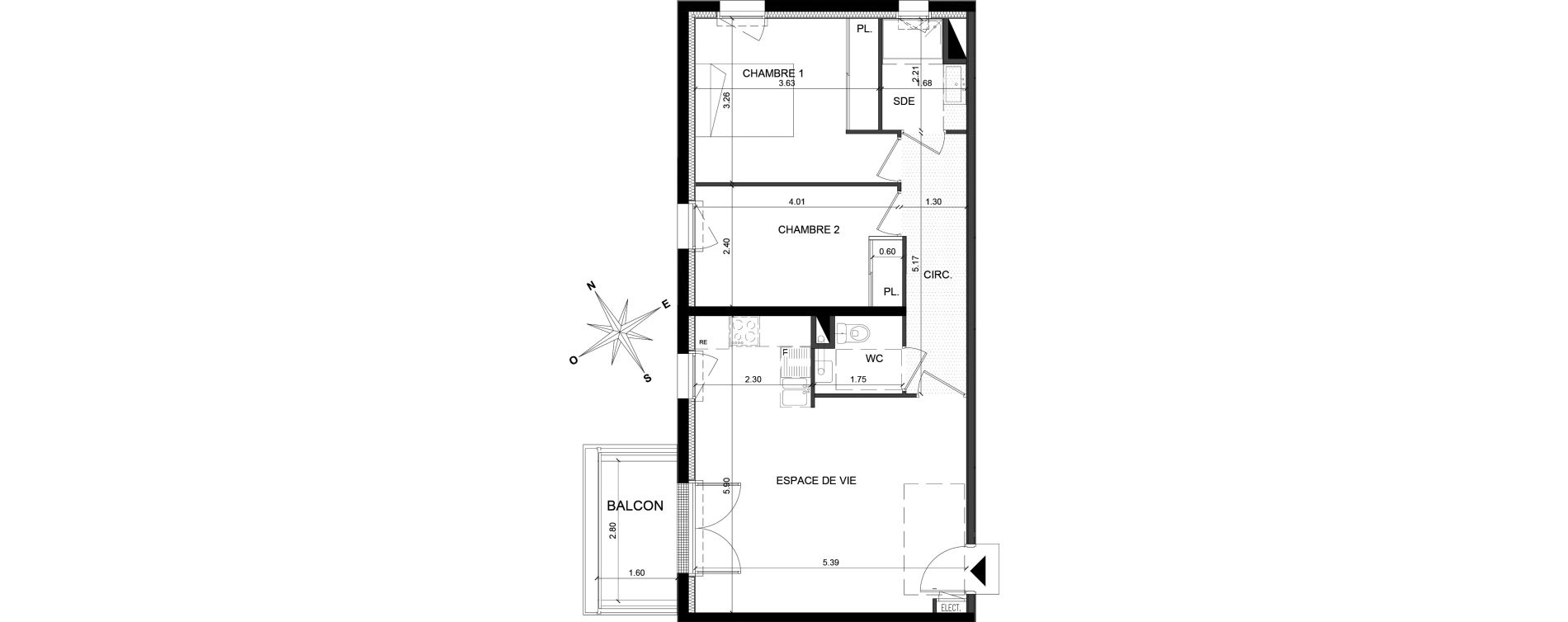 Appartement T3 de 60,64 m2 &agrave; Saint-Barth&eacute;lemy-D'Anjou Villechien - chambr&eacute;e