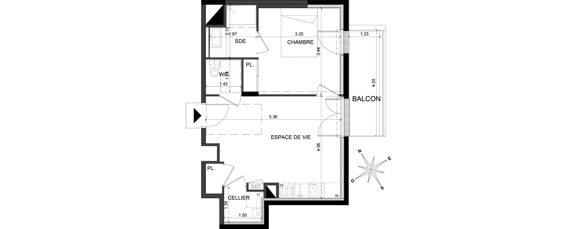 Appartement T2 de 39,20 m2 &agrave; Saint-Barth&eacute;lemy-D'Anjou Villechien - chambr&eacute;e