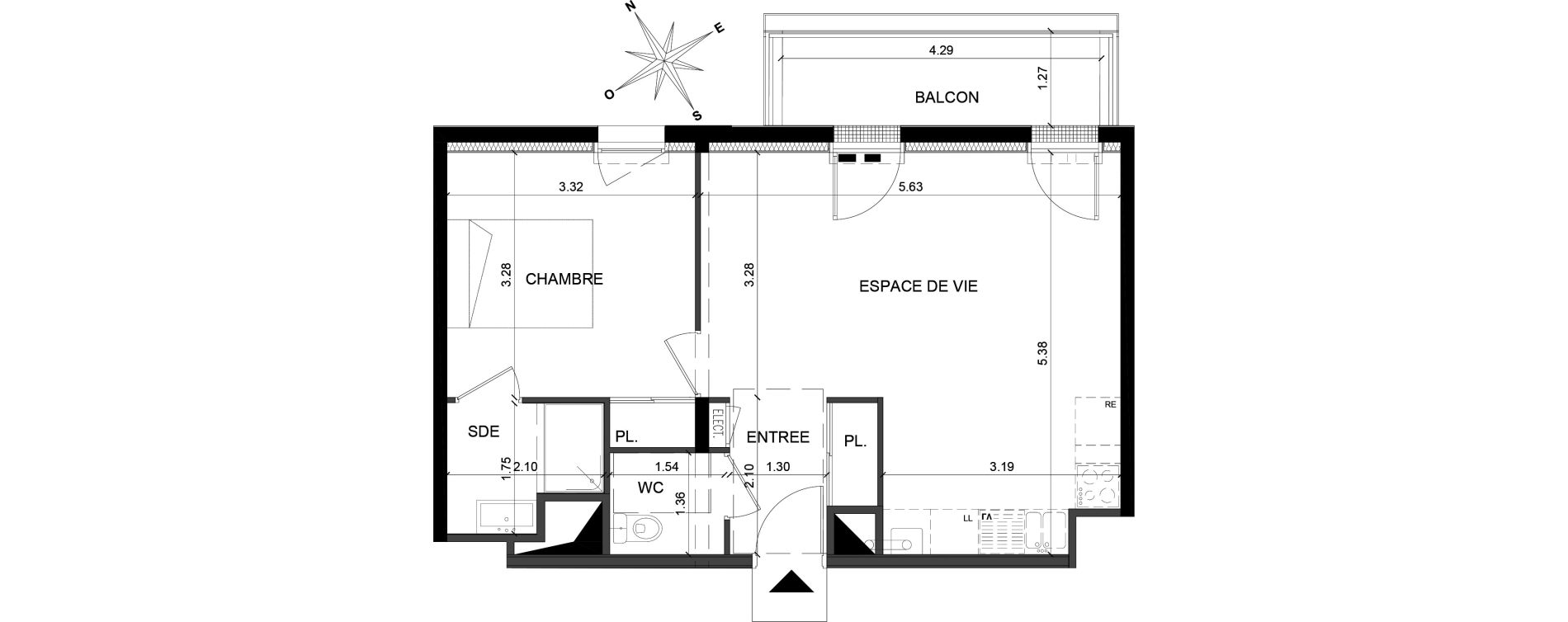Appartement T2 de 45,40 m2 &agrave; Saint-Barth&eacute;lemy-D'Anjou Villechien - chambr&eacute;e