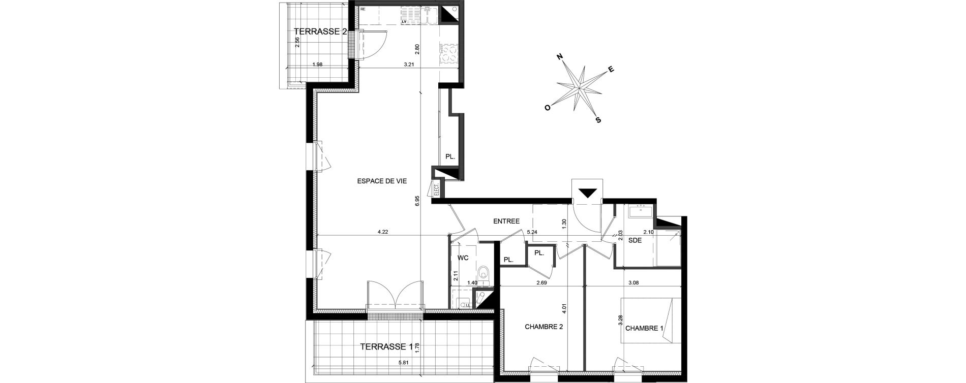 Appartement T3 de 71,47 m2 &agrave; Saint-Barth&eacute;lemy-D'Anjou Villechien - chambr&eacute;e