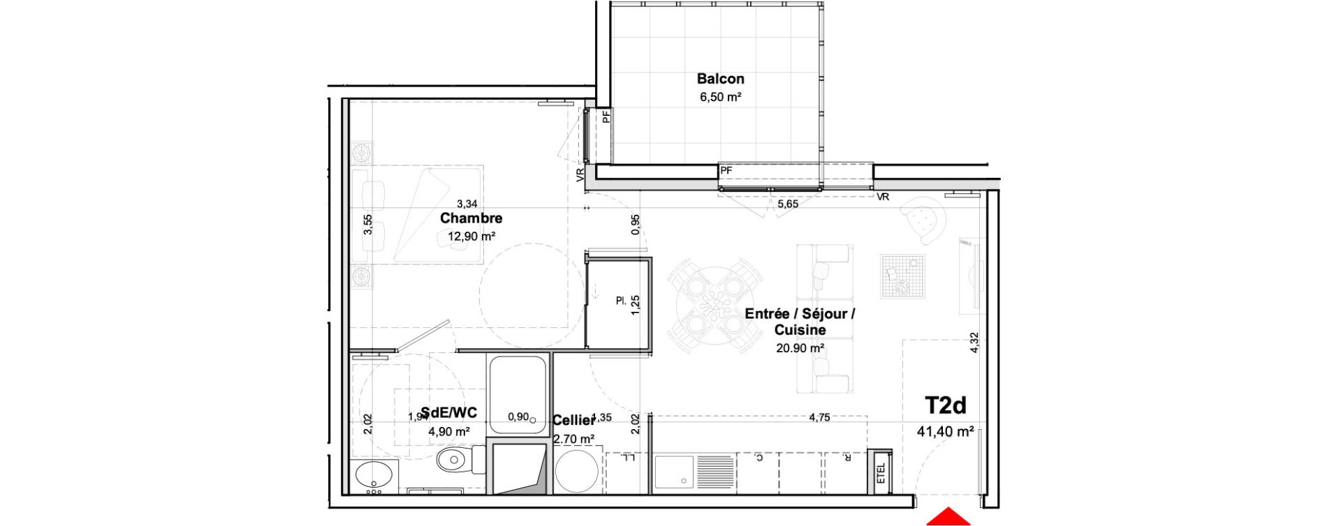 Appartement T2 meubl&eacute; de 41,40 m2 &agrave; Saumur Centre