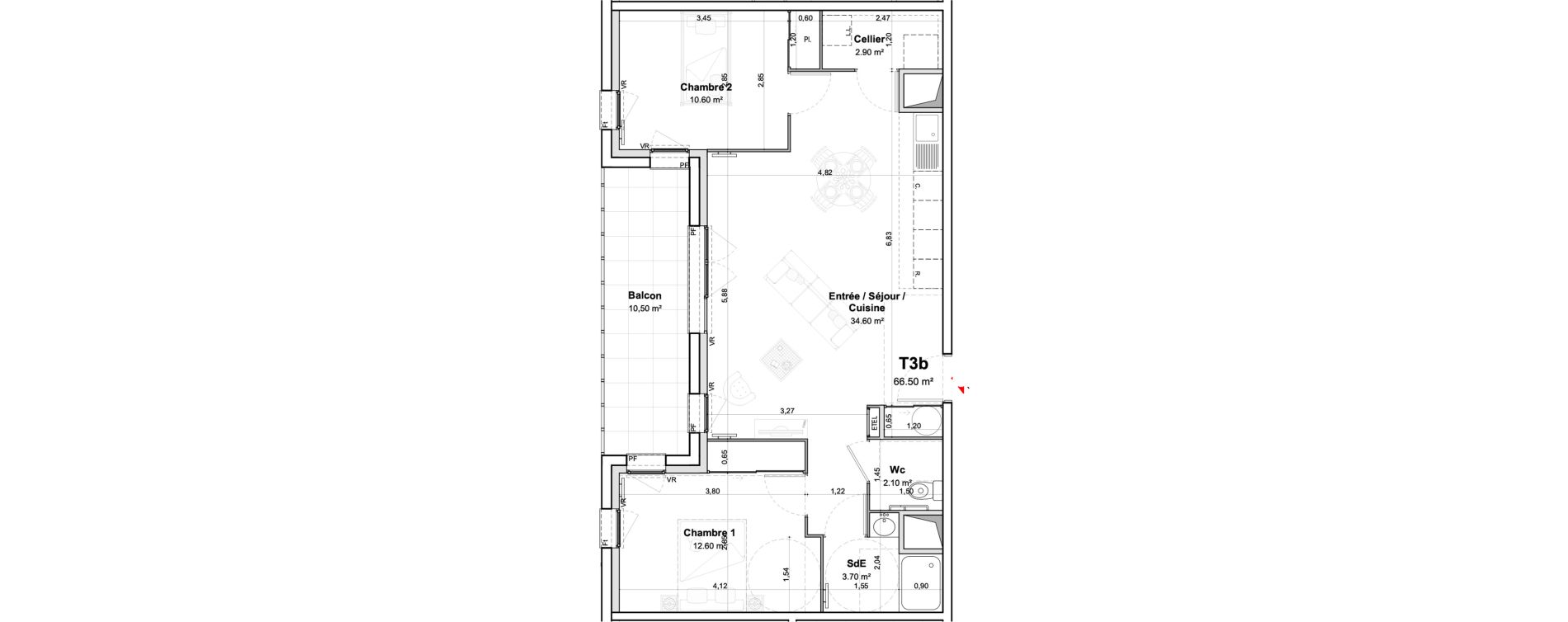 Appartement T3 meubl&eacute; de 66,50 m2 &agrave; Saumur Centre