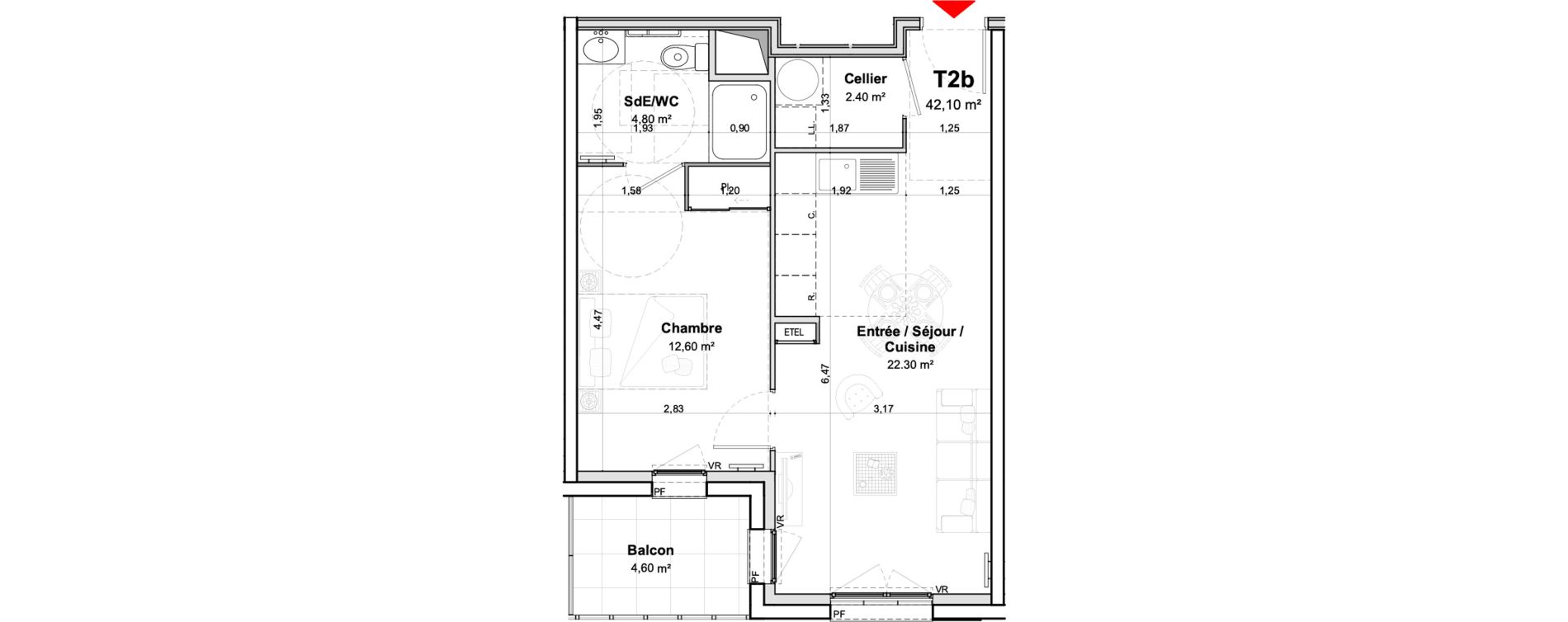 Appartement T2 meubl&eacute; de 42,10 m2 &agrave; Saumur Centre