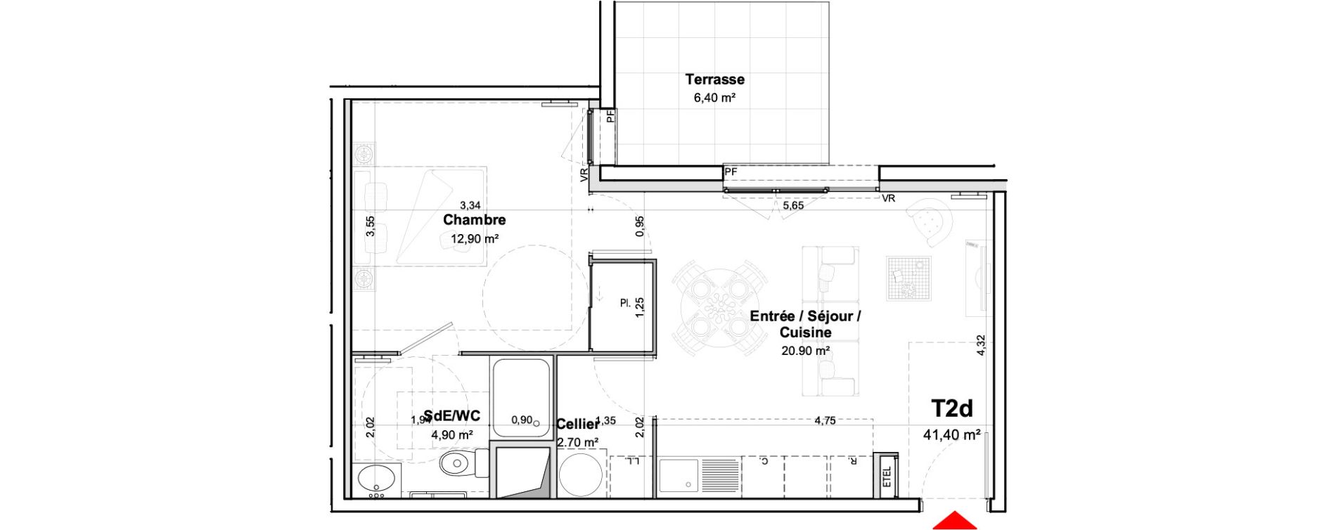 Appartement T2 meubl&eacute; de 41,40 m2 &agrave; Saumur Centre