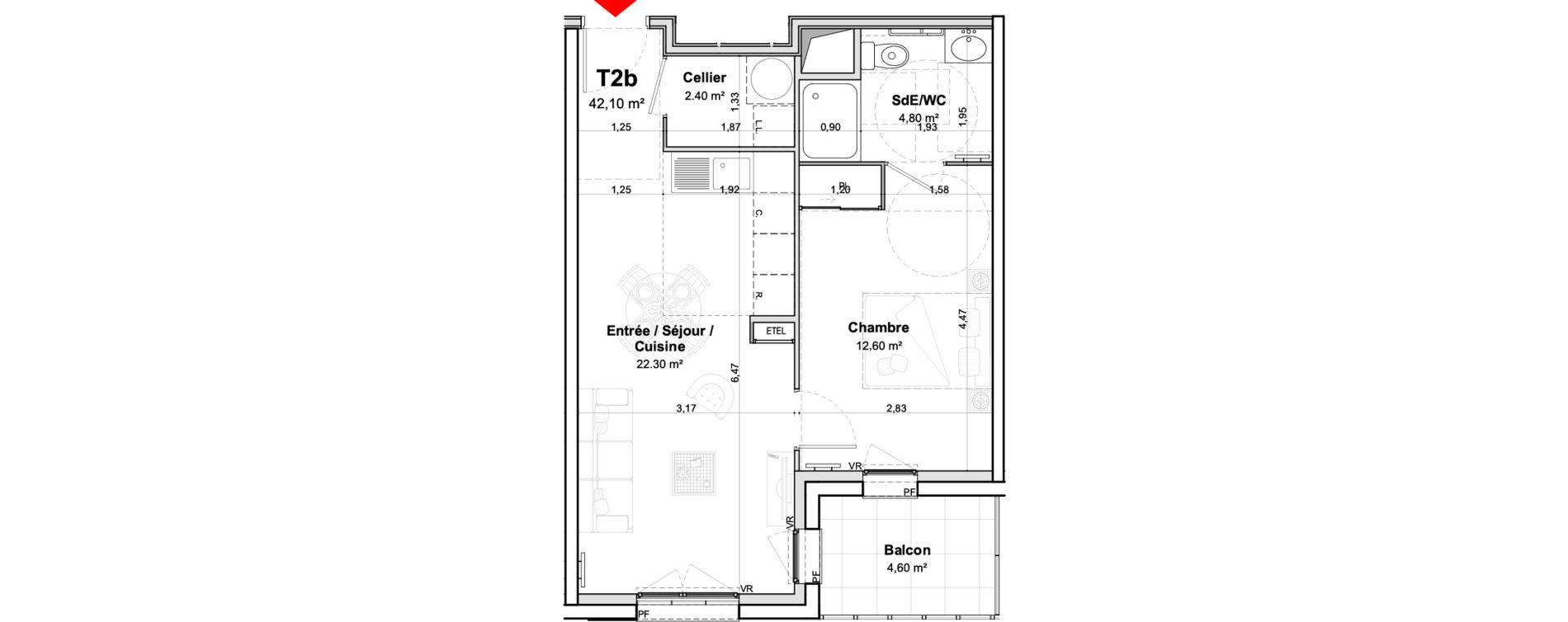 Appartement T2 meubl&eacute; de 42,10 m2 &agrave; Saumur Centre