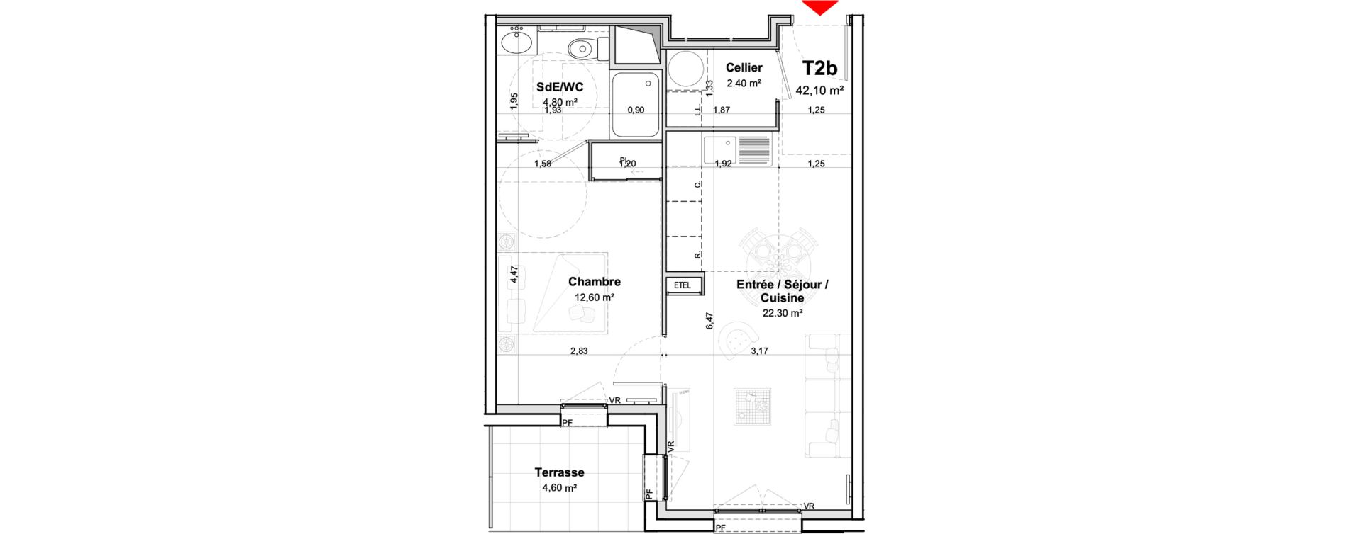 Appartement T2 meubl&eacute; de 42,10 m2 &agrave; Saumur Centre