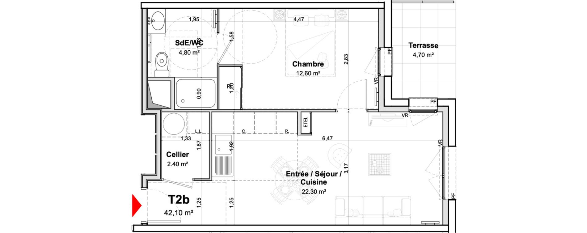 Appartement T2 meubl&eacute; de 42,10 m2 &agrave; Saumur Centre