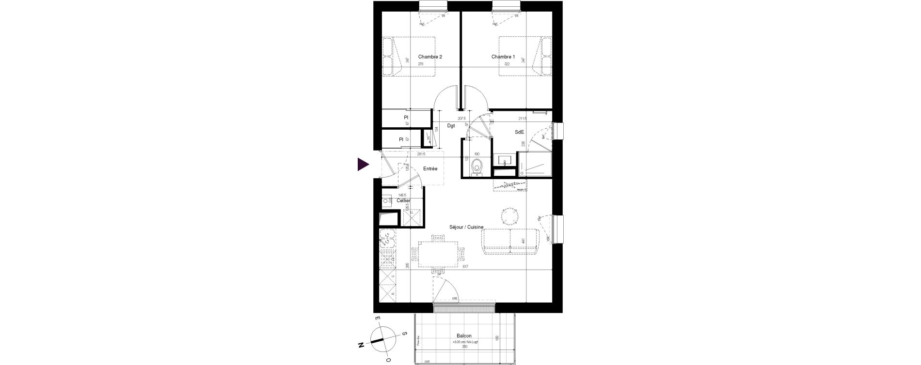 Appartement T3 de 60,61 m2 &agrave; Tr&eacute;laz&eacute; Centre