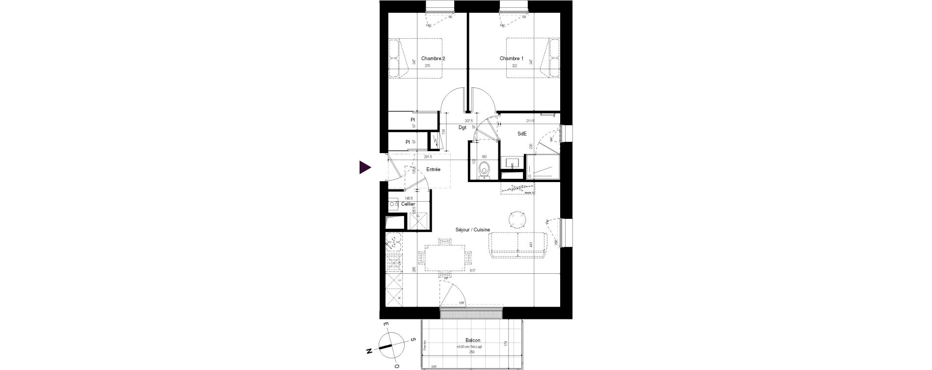 Appartement T3 de 60,61 m2 &agrave; Tr&eacute;laz&eacute; Centre