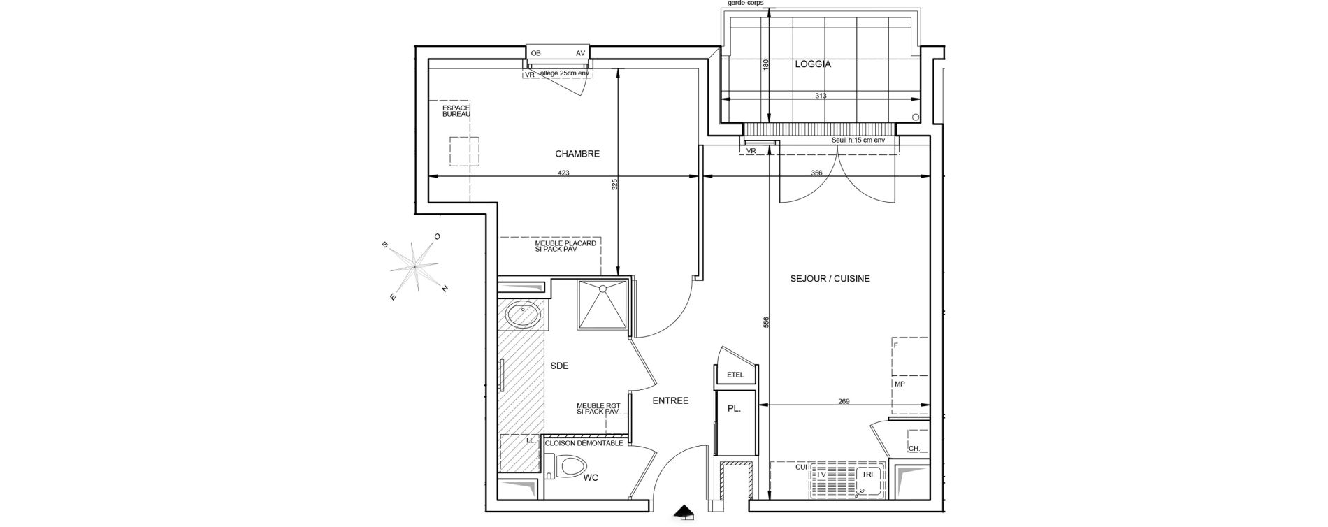 Appartement T2 de 41,46 m2 &agrave; Tr&eacute;laz&eacute; La quantini&egrave;re