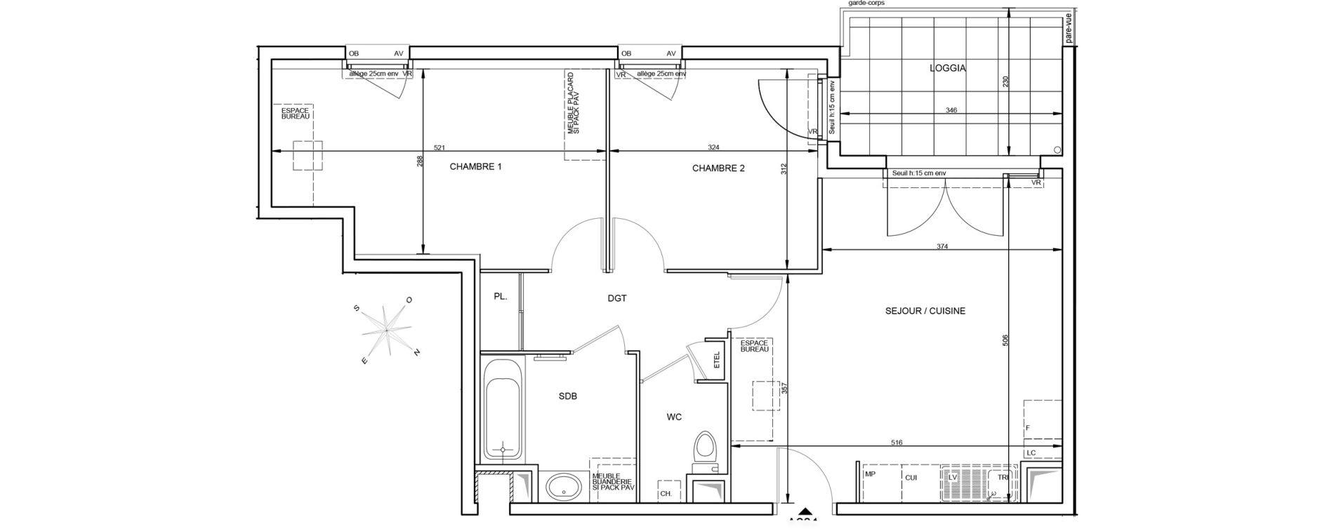 Appartement T3 de 60,73 m2 &agrave; Tr&eacute;laz&eacute; La quantini&egrave;re