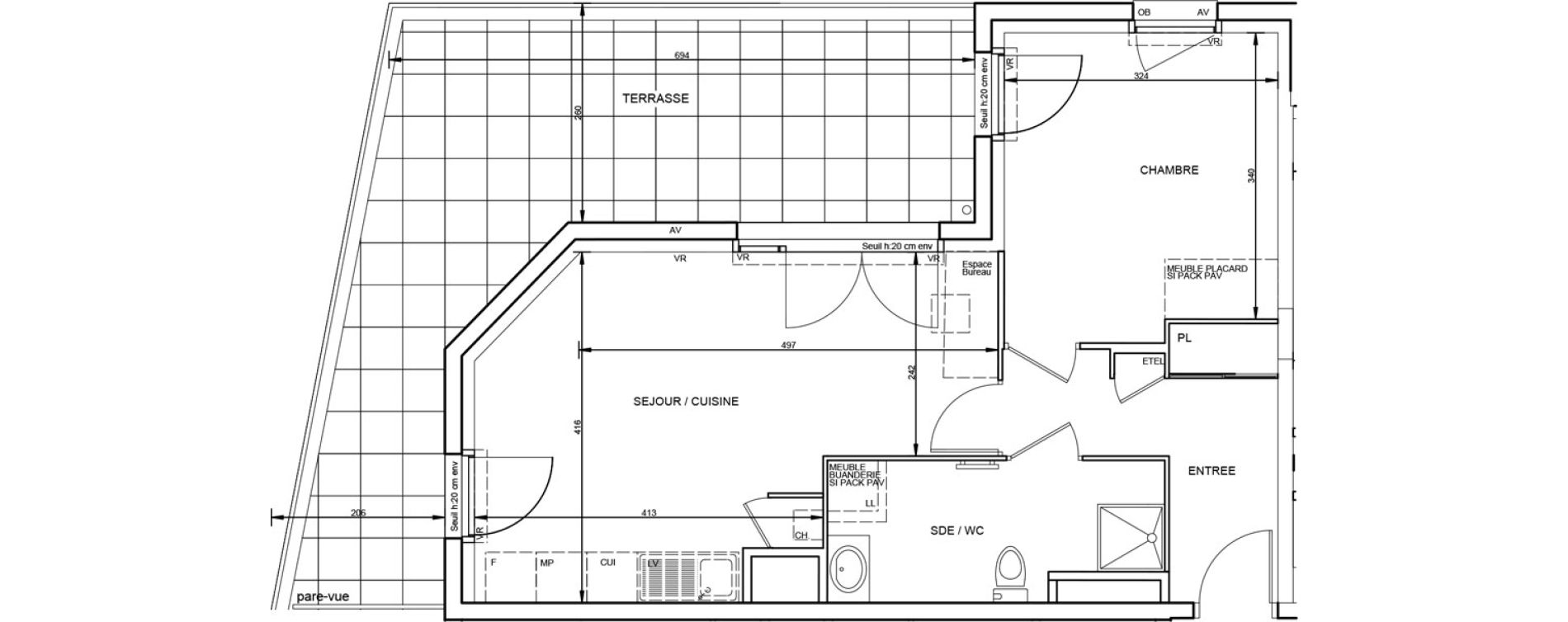 Appartement T2 de 45,30 m2 &agrave; Tr&eacute;laz&eacute; La quantini&egrave;re