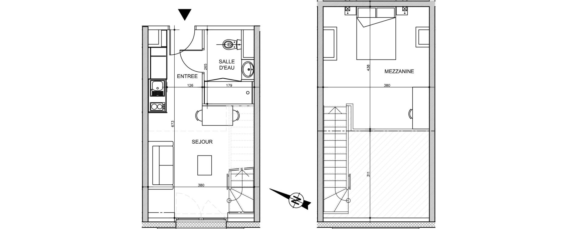 Duplex T2 de 36,32 m2 &agrave; Tr&eacute;laz&eacute; La quantini&egrave;re
