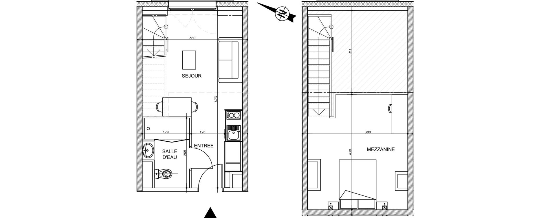 Duplex T2 de 36,32 m2 &agrave; Tr&eacute;laz&eacute; La quantini&egrave;re