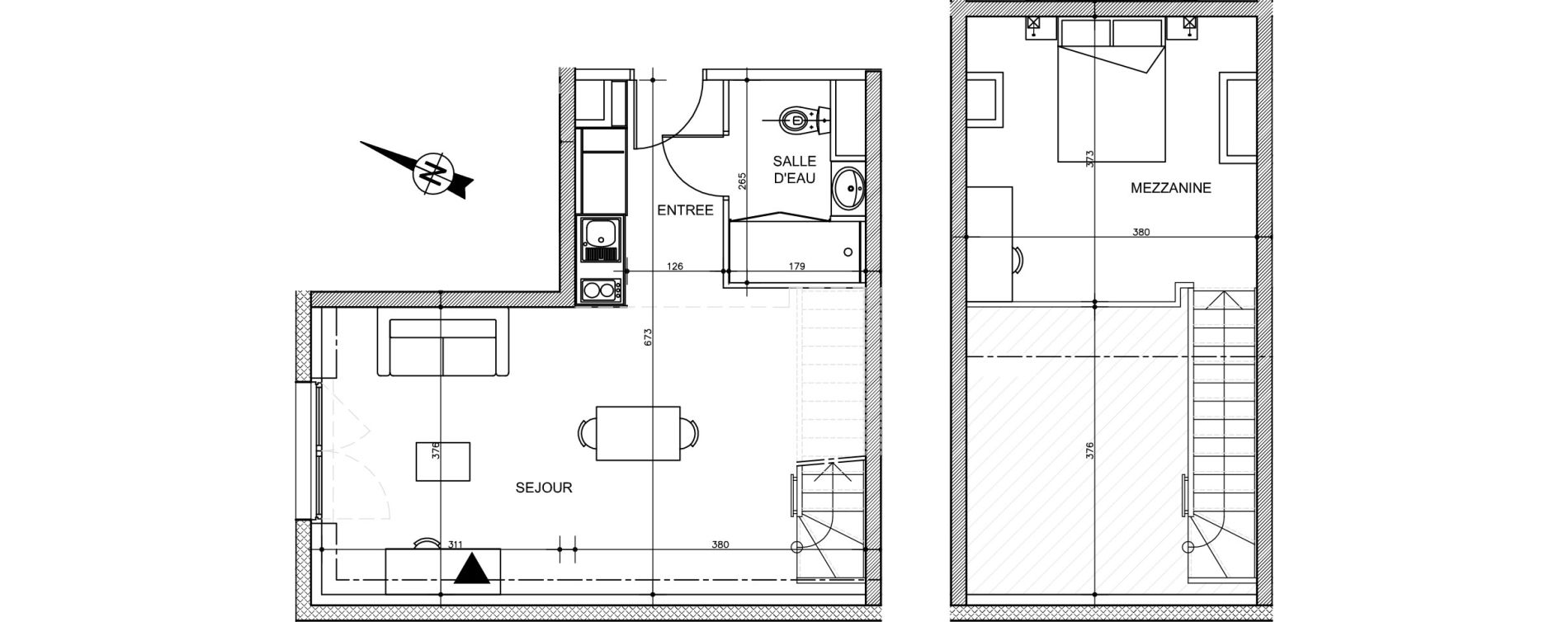 Duplex T2 de 45,63 m2 &agrave; Tr&eacute;laz&eacute; La quantini&egrave;re