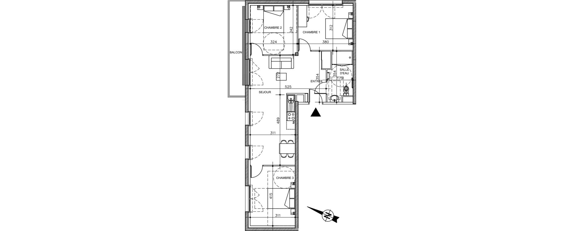 Appartement T4 de 72,34 m2 &agrave; Tr&eacute;laz&eacute; La quantini&egrave;re