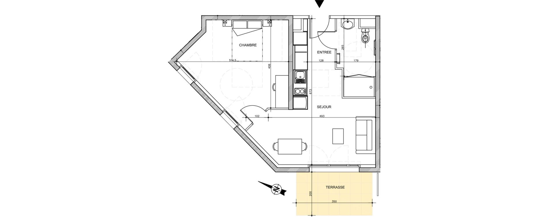 Appartement T2 de 45,90 m2 &agrave; Tr&eacute;laz&eacute; La quantini&egrave;re