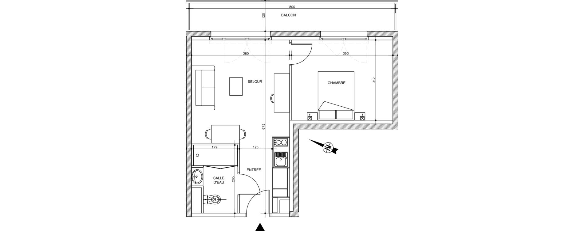 Appartement T2 de 36,42 m2 &agrave; Tr&eacute;laz&eacute; La quantini&egrave;re