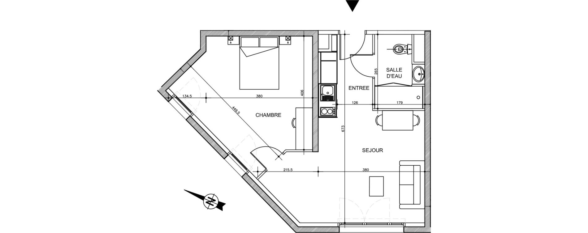 Appartement T2 de 45,90 m2 &agrave; Tr&eacute;laz&eacute; La quantini&egrave;re