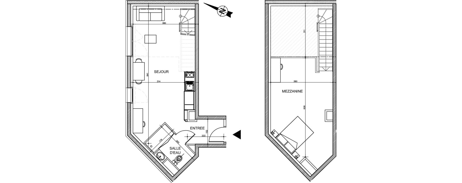 Duplex T2 de 54,75 m2 &agrave; Tr&eacute;laz&eacute; La quantini&egrave;re
