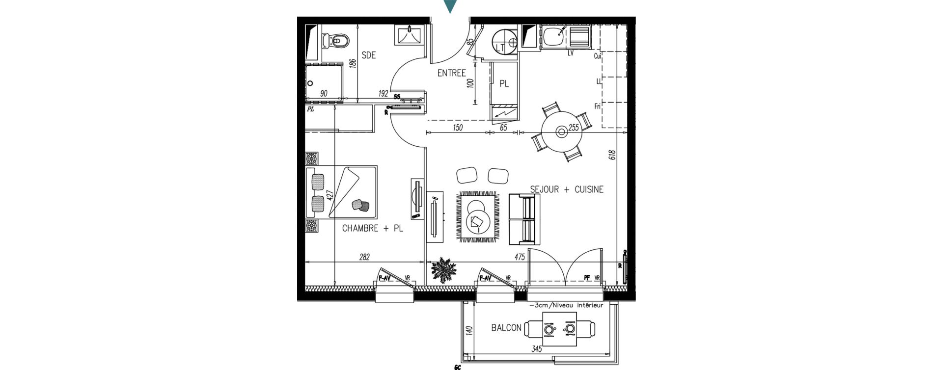 Appartement T2 de 45,44 m2 &agrave; Bonchamp-L&egrave;s-Laval Centre