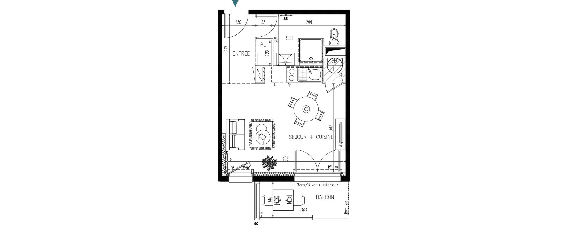 Appartement T1 bis de 28,39 m2 &agrave; Bonchamp-L&egrave;s-Laval Centre