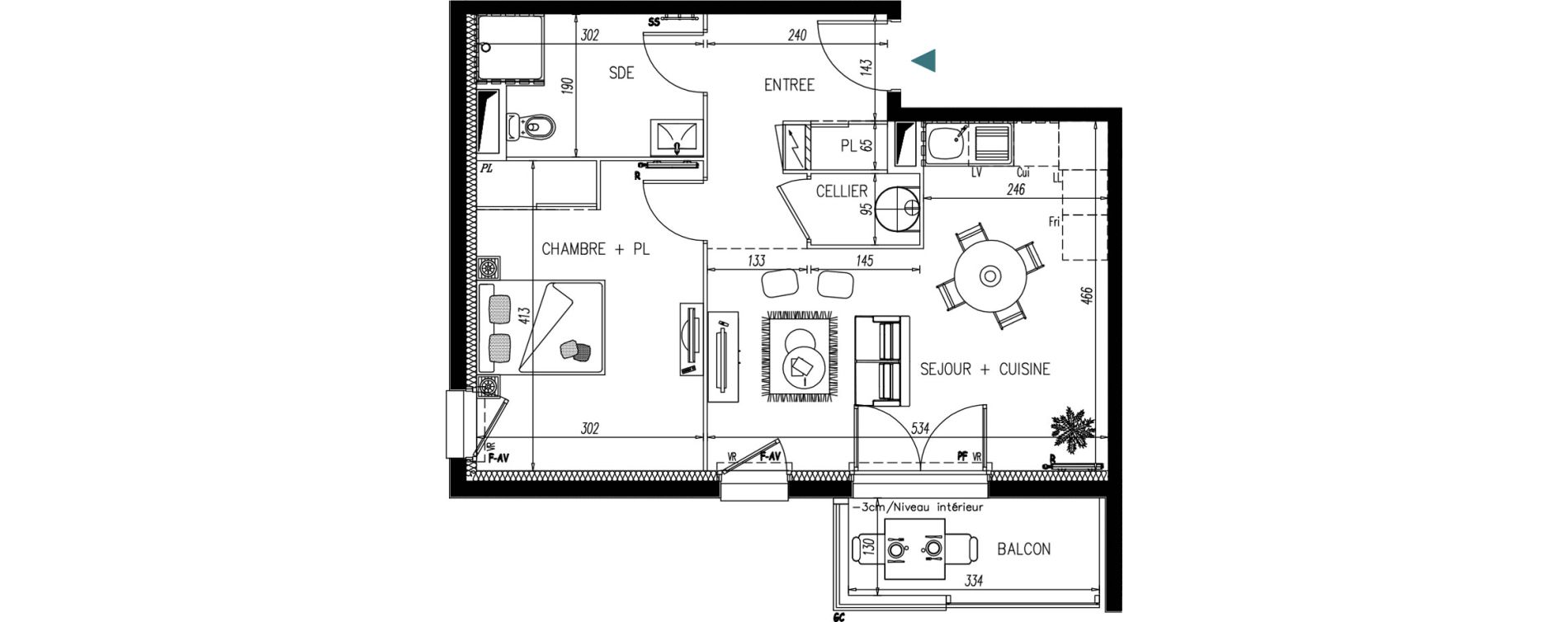 Appartement T2 de 45,28 m2 &agrave; Bonchamp-L&egrave;s-Laval Centre