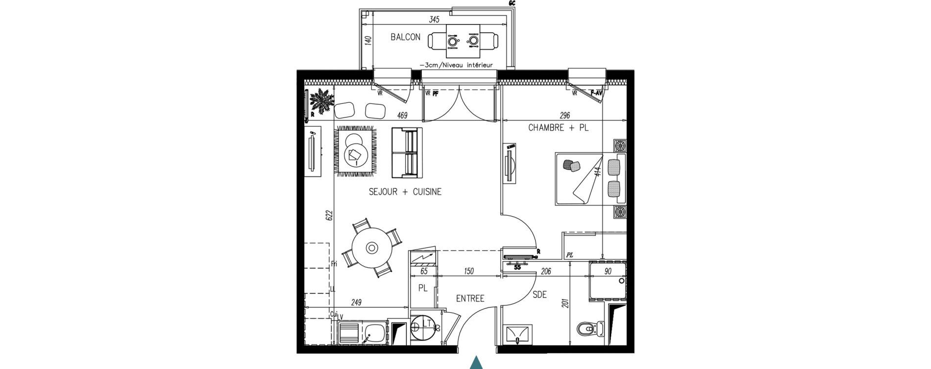 Appartement T2 de 46,03 m2 &agrave; Bonchamp-L&egrave;s-Laval Centre