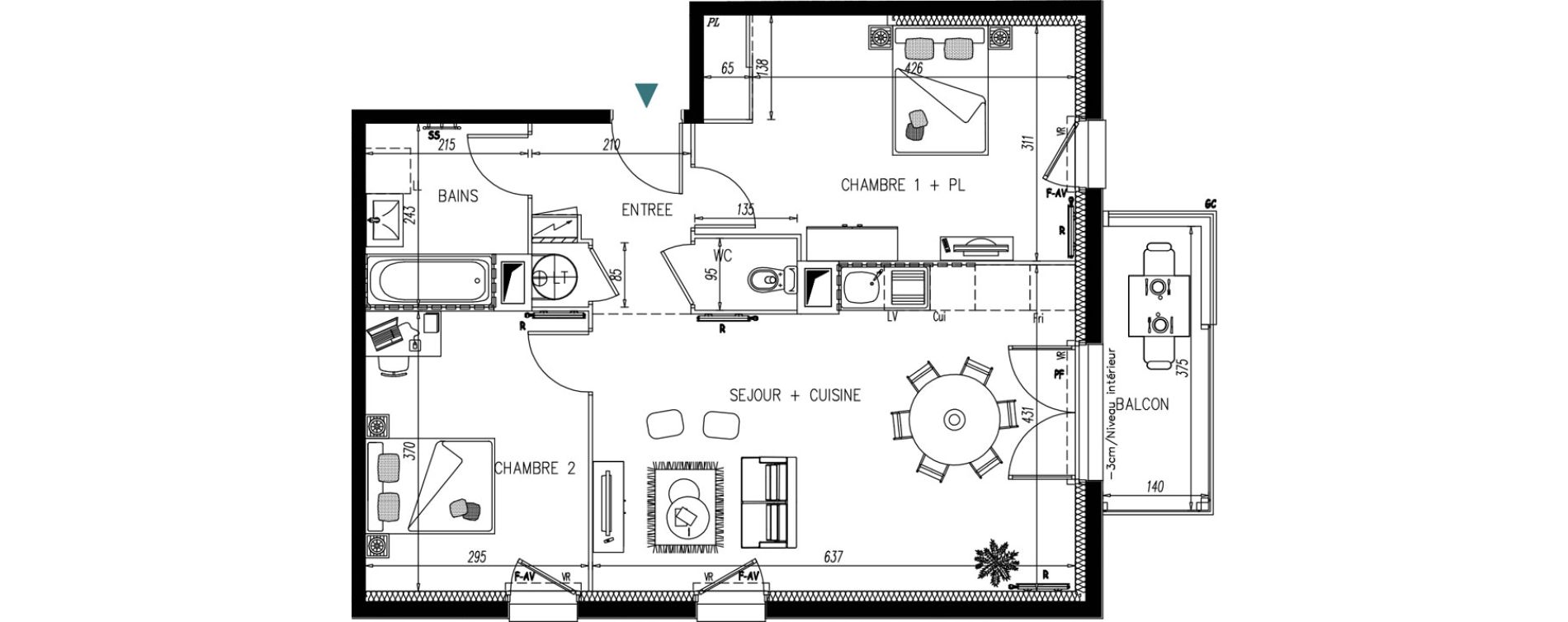 Appartement T3 de 62,66 m2 &agrave; Bonchamp-L&egrave;s-Laval Centre