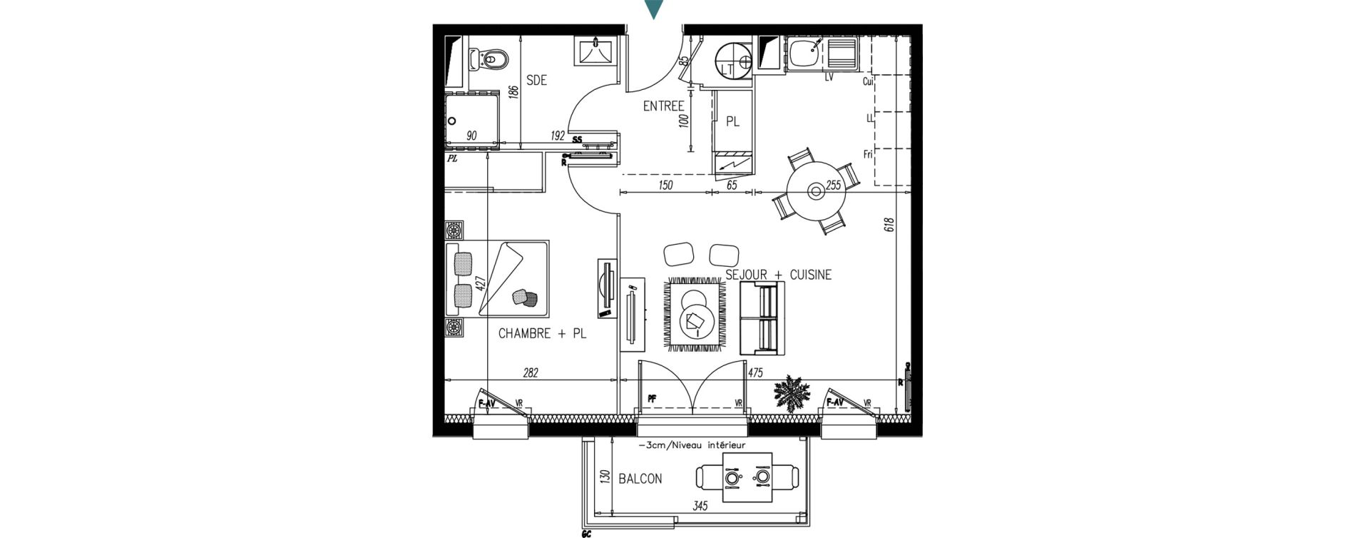 Appartement T2 de 45,44 m2 &agrave; Bonchamp-L&egrave;s-Laval Centre