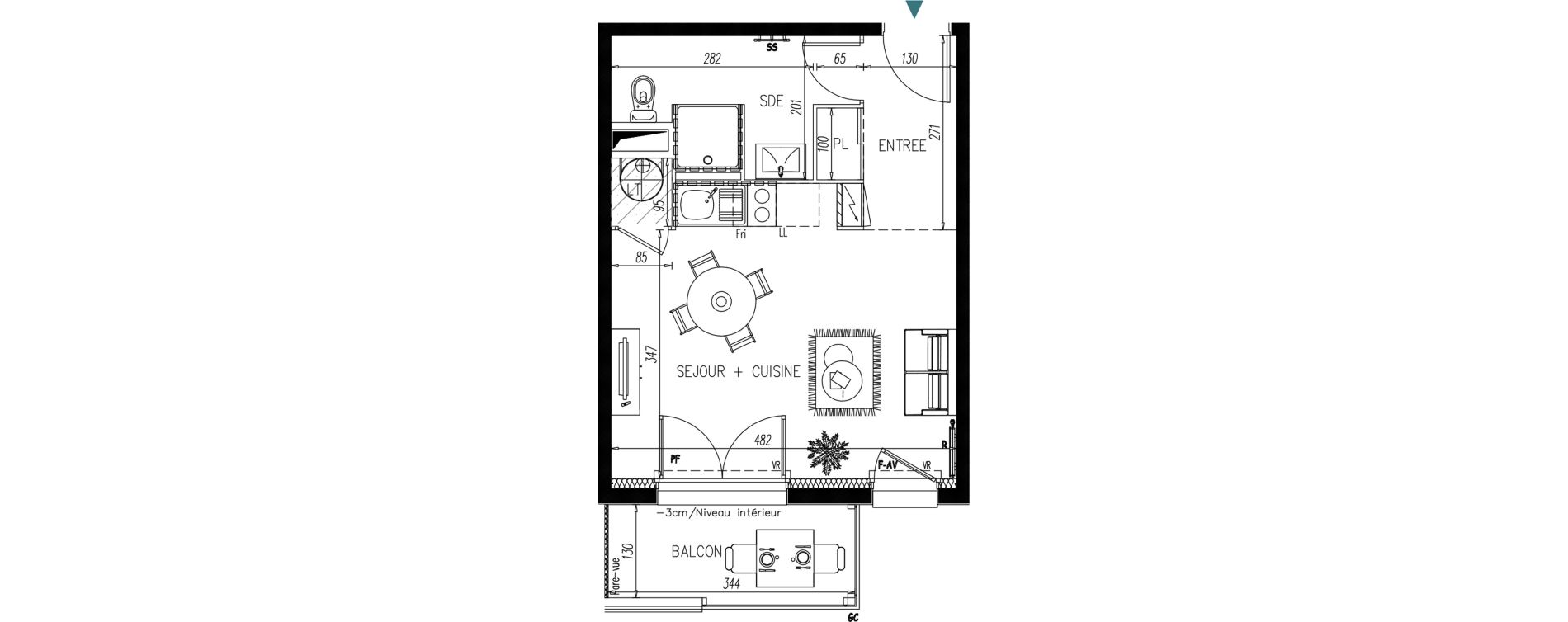 Appartement T1 bis de 28,54 m2 &agrave; Bonchamp-L&egrave;s-Laval Centre