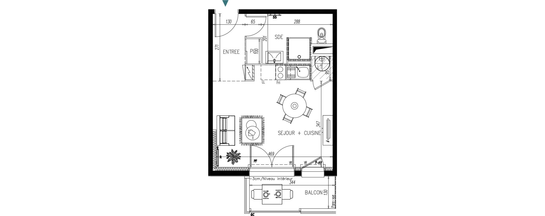 Appartement T1 bis de 28,39 m2 &agrave; Bonchamp-L&egrave;s-Laval Centre