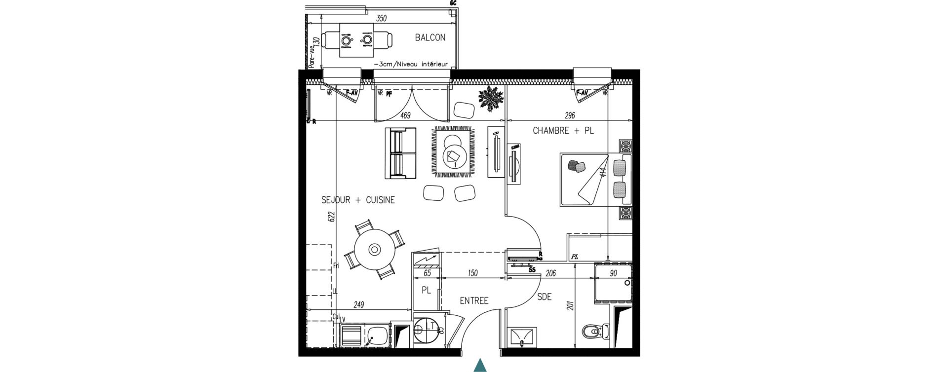 Appartement T2 de 46,03 m2 &agrave; Bonchamp-L&egrave;s-Laval Centre