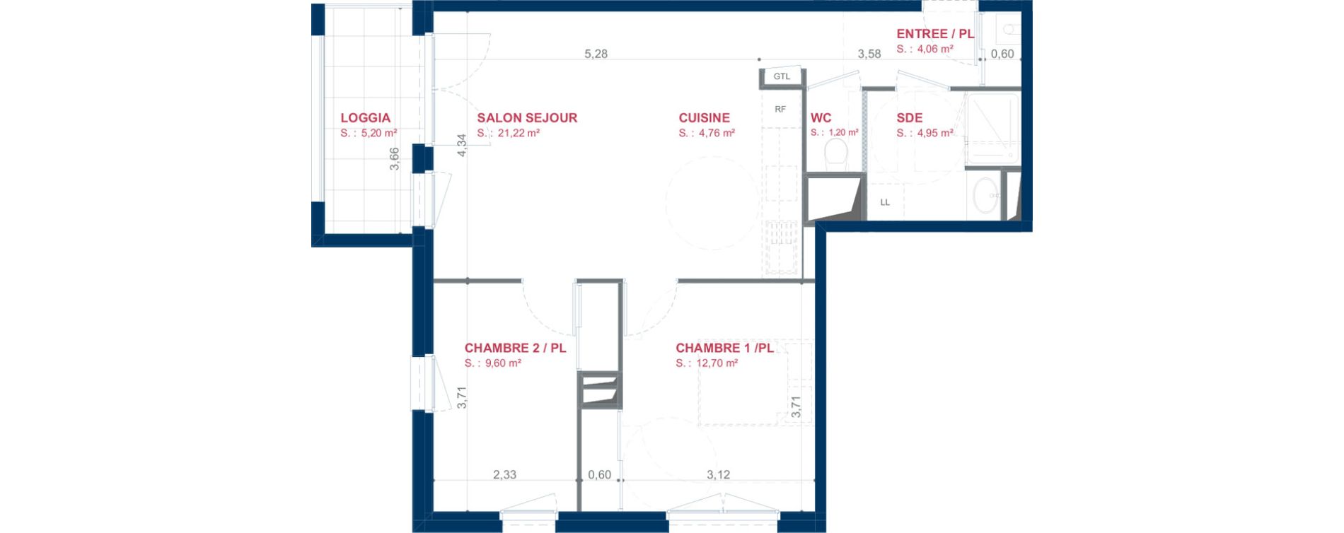 Appartement T3 de 58,49 m2 &agrave; Laval Gare - senelle - pont de paris