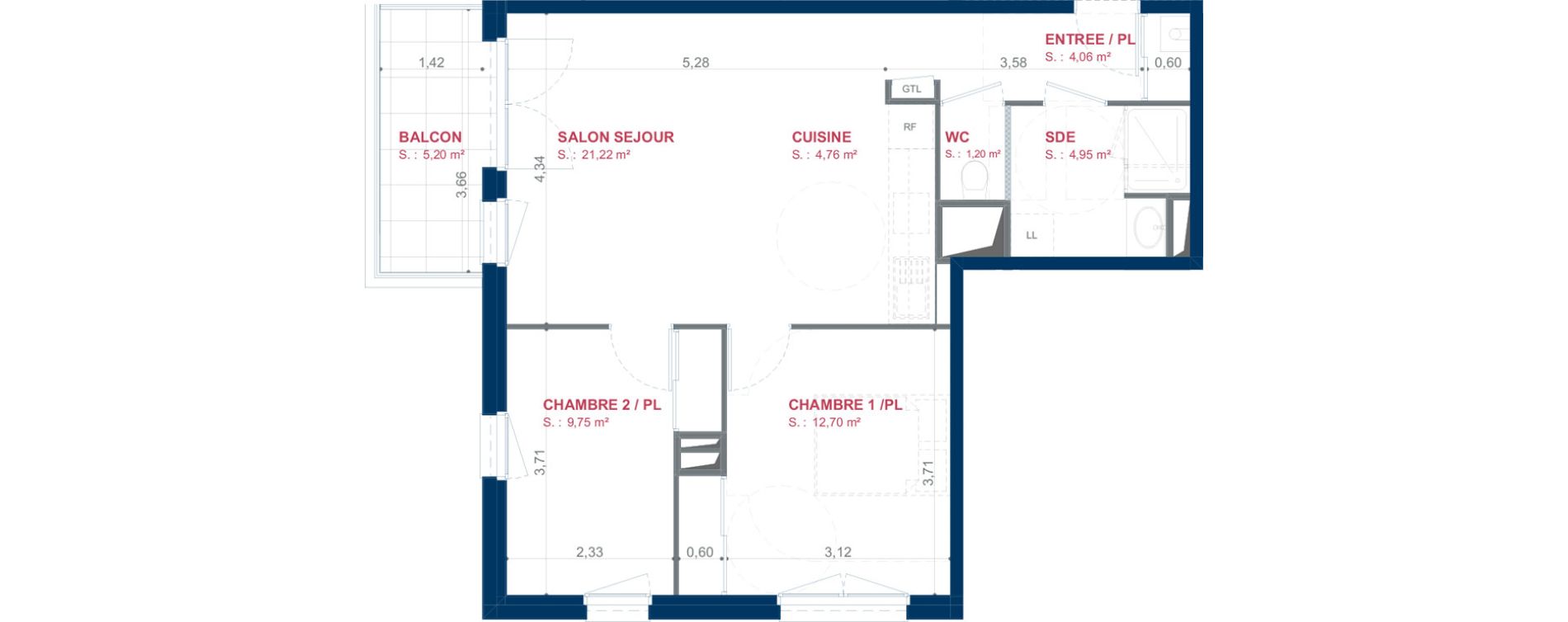 Appartement T3 de 58,64 m2 &agrave; Laval Gare - senelle - pont de paris